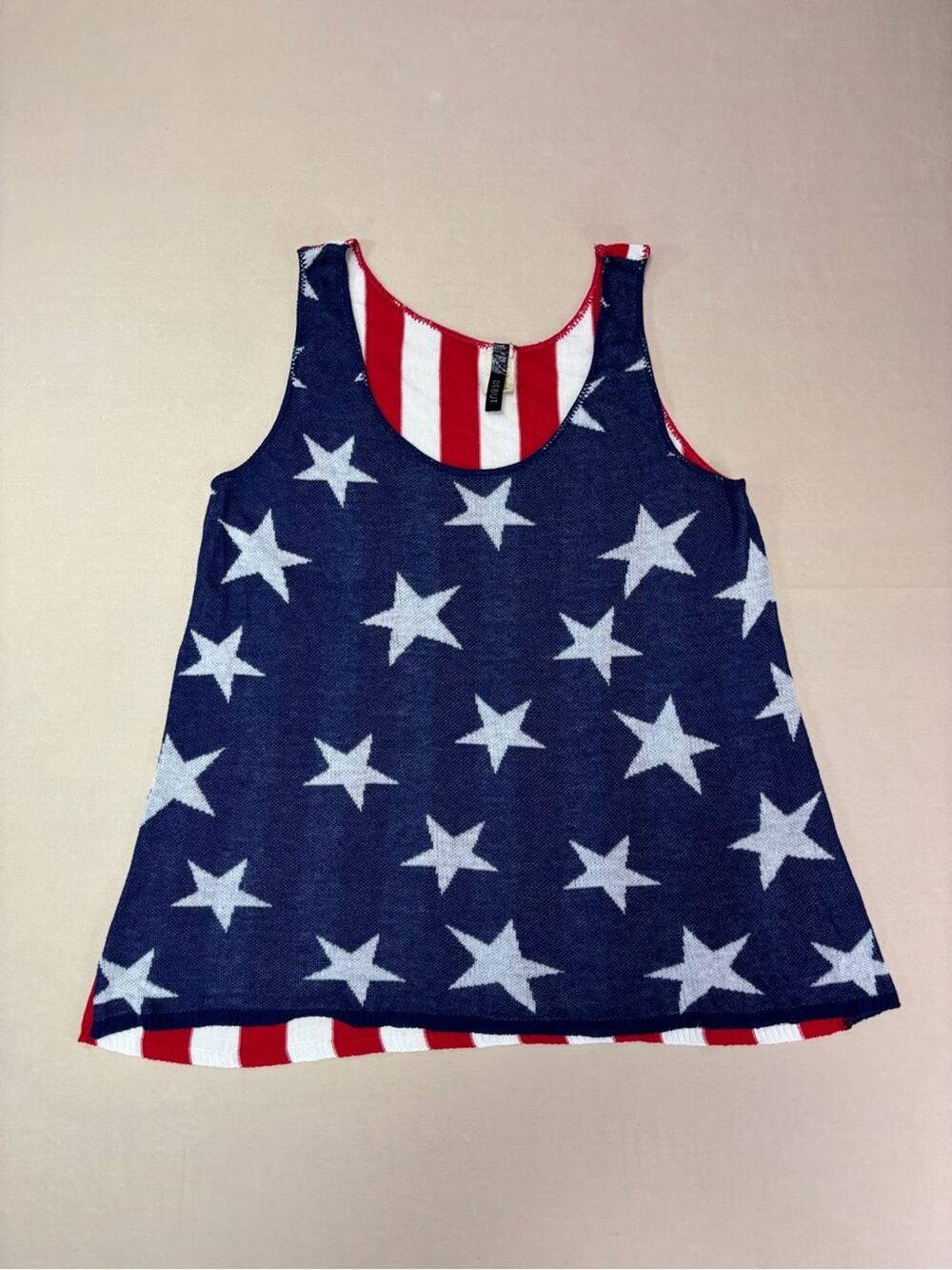 Debut Red, White & Blue Star Stripe Sheer Tank Top Women’s Size Large July 4th
